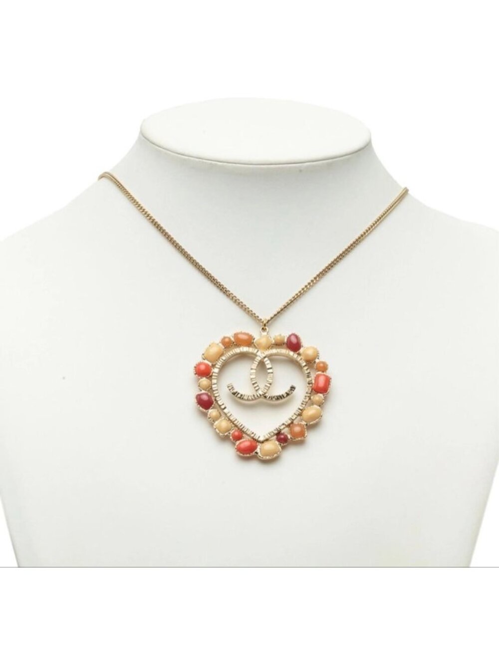 Chanel CC Logo Heart Motif Chain Long Necklace
